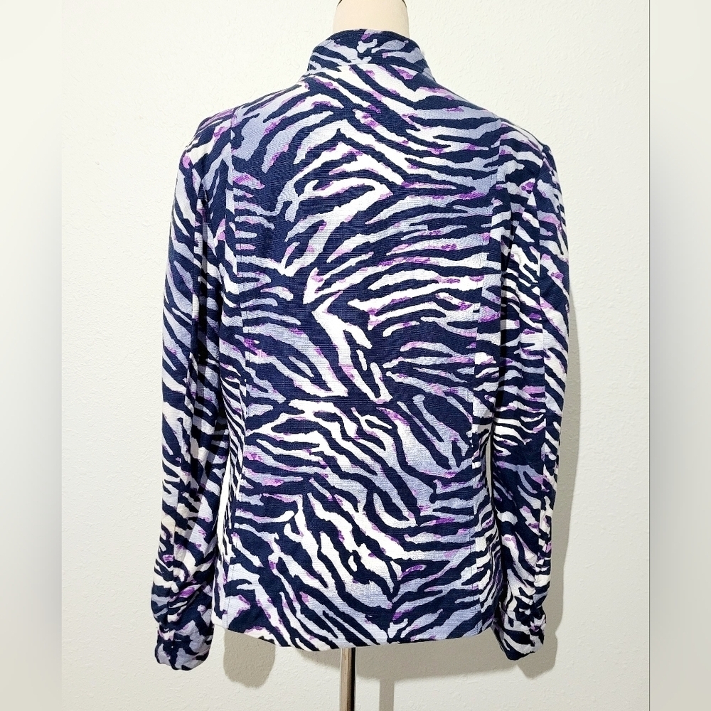 Susan Graver Women’s Zip Front Jacket Size Medium Zebra Print Purple Navy Lined - Picture 7 of 16